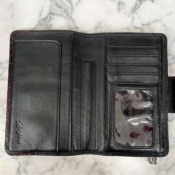 Vintage Brighton Pebbled Leather Croc Embossed Bi-Fold Wallet Brown Black - Picture 9 of 13